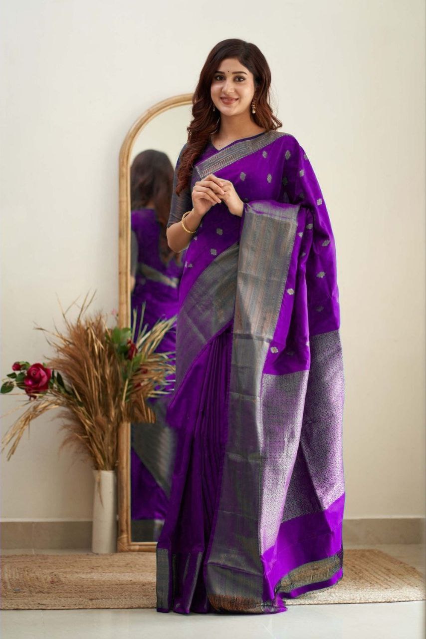Winsomely Purple Soft Silk Saree With Enticing Blouse Piece