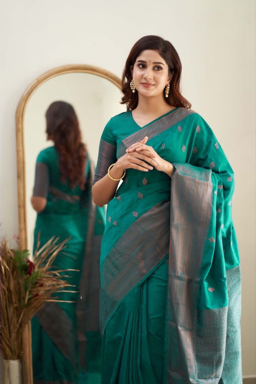 Delicacy Rama Soft Silk Saree With Spellbound Blouse Piece