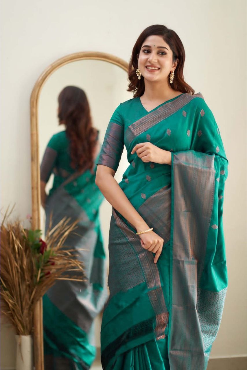 Delicacy Rama Soft Silk Saree With Spellbound Blouse Piece