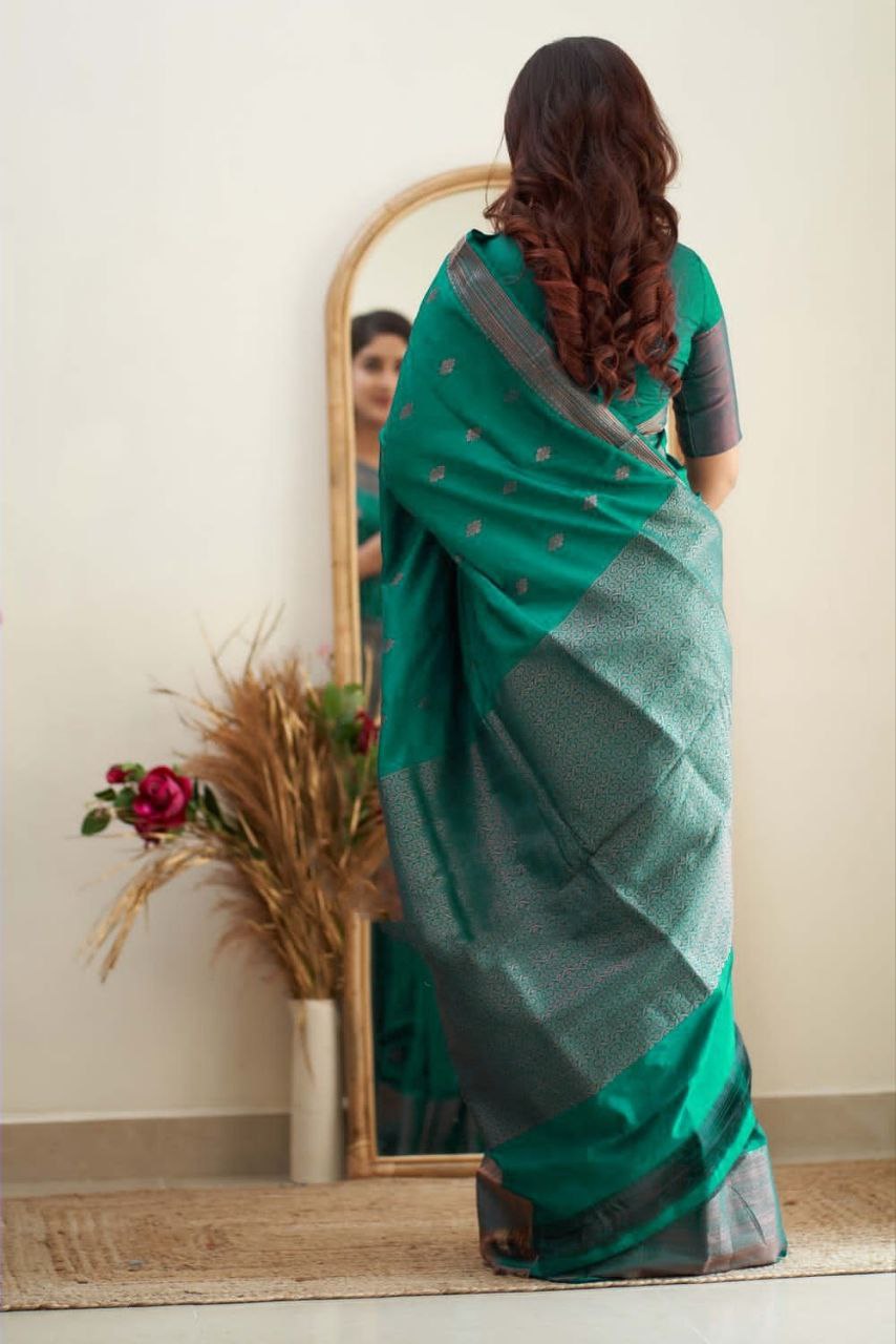 Delicacy Rama Soft Silk Saree With Spellbound Blouse Piece