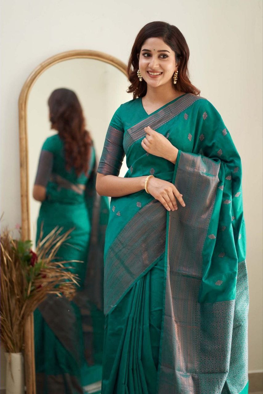 Delicacy Rama Soft Silk Saree With Spellbound Blouse Piece