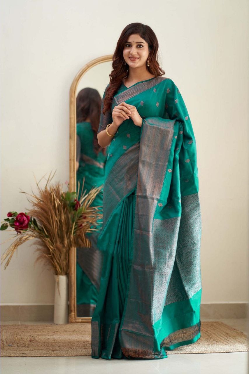 Delicacy Rama Soft Silk Saree With Spellbound Blouse Piece