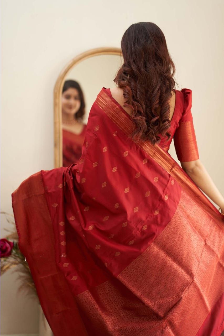 Phenomenally Red Soft Silk Saree With Dreamlike Blouse Piece