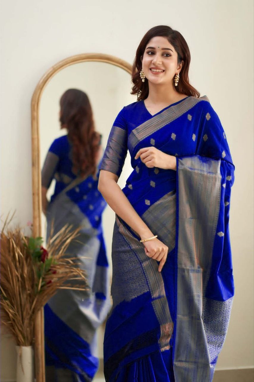 Charmer Royal Blue Soft Silk Saree With Heavenly Blouse Piece