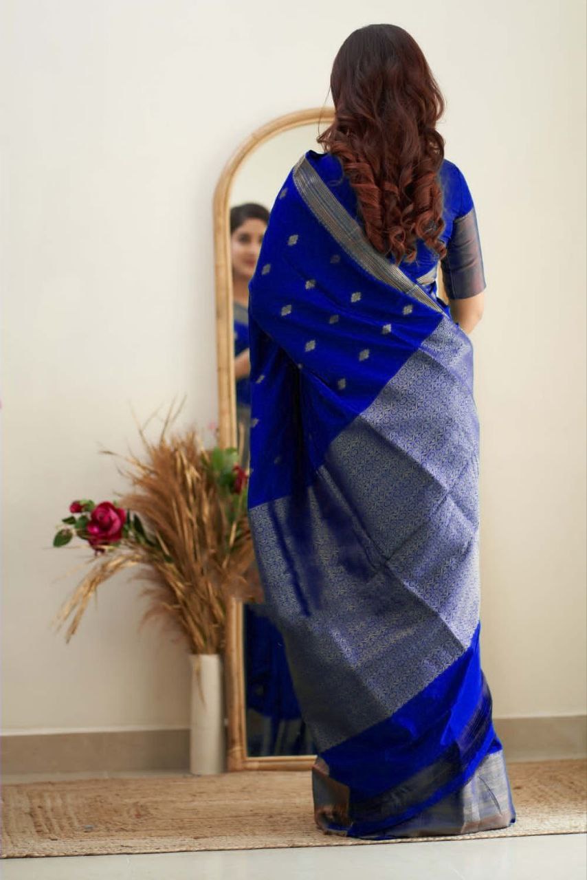 Charmer Royal Blue Soft Silk Saree With Heavenly Blouse Piece