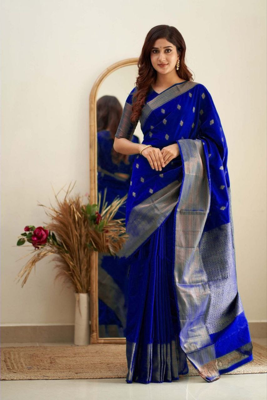 Charmer Royal Blue Soft Silk Saree With Heavenly Blouse Piece
