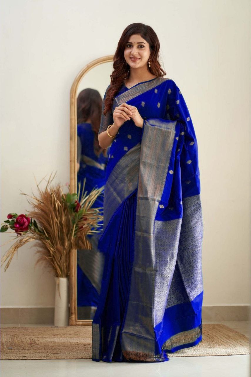 Charmer Royal Blue Soft Silk Saree With Heavenly Blouse Piece