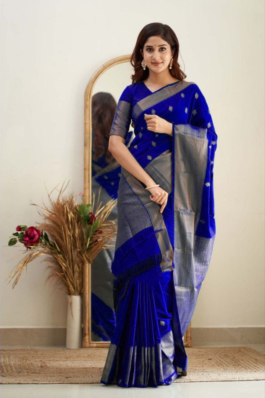 Charmer Royal Blue Soft Silk Saree With Heavenly Blouse Piece