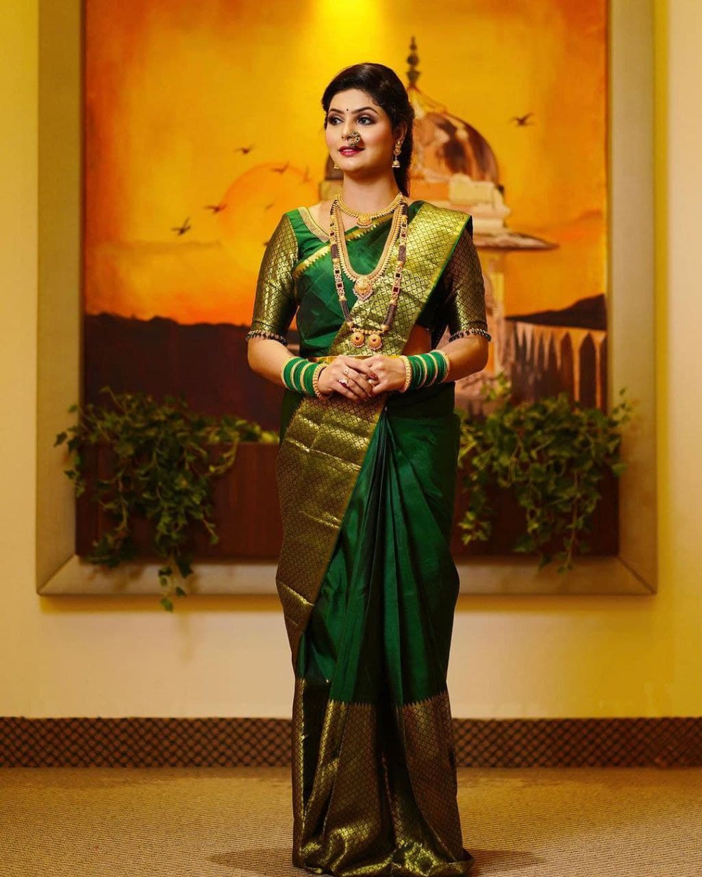 Enrapturing Green Soft Silk Saree With Enigmatic Blouse Piece