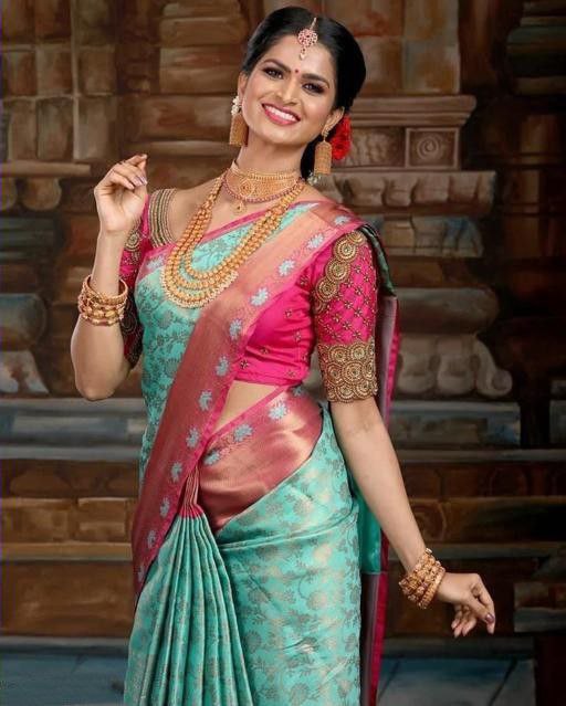 Serenity Pista Soft Silk Saree With Gracefulness Blouse Piece