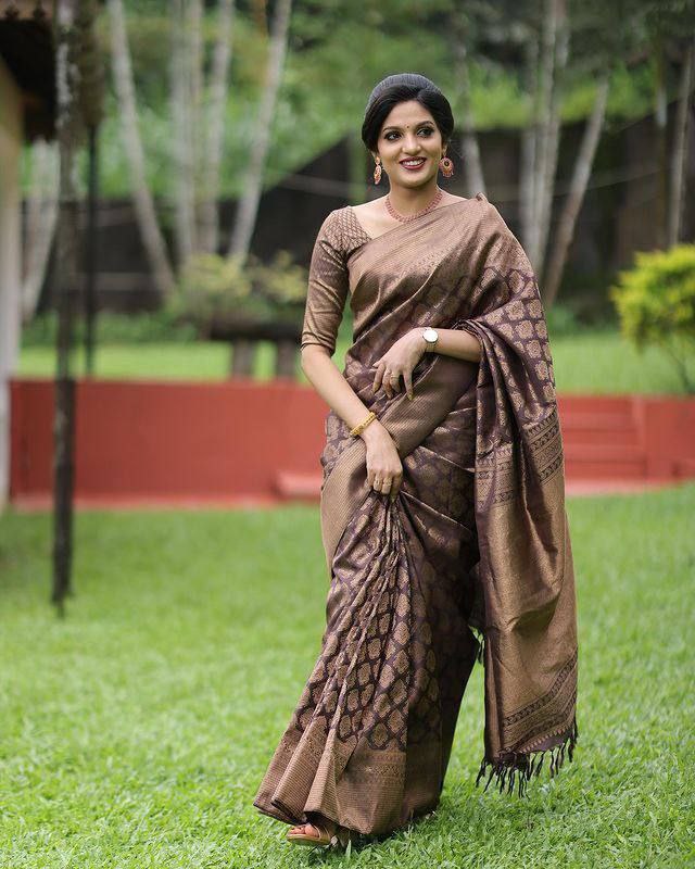 Enraptured Brown Soft Silk Saree With Seraphic Blouse Piece
