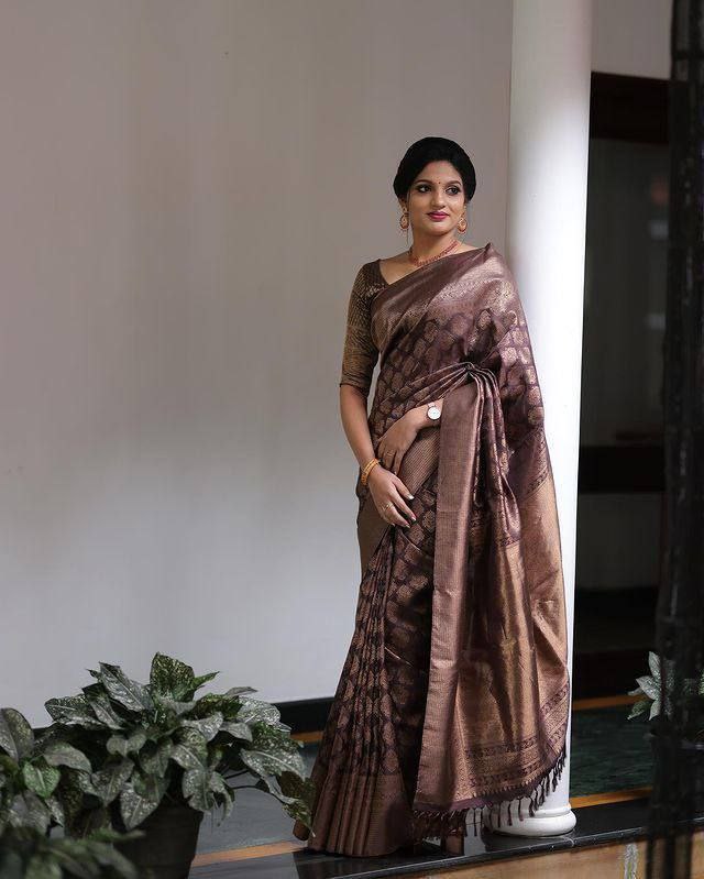Enraptured Brown Soft Silk Saree With Seraphic Blouse Piece