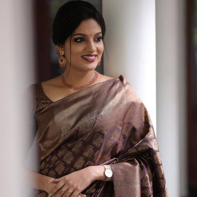 Enraptured Brown Soft Silk Saree With Seraphic Blouse Piece