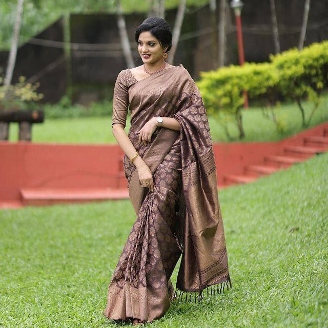 Enraptured Brown Soft Silk Saree With Seraphic Blouse Piece