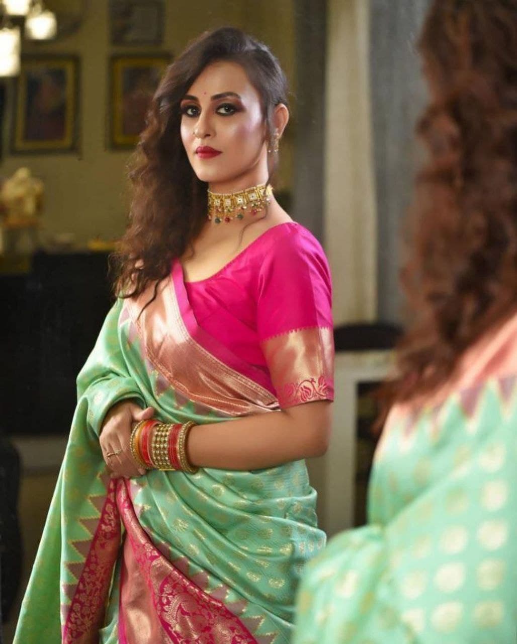 Pleasingness Pista Soft Silk Saree With Sensuously Blouse Piece