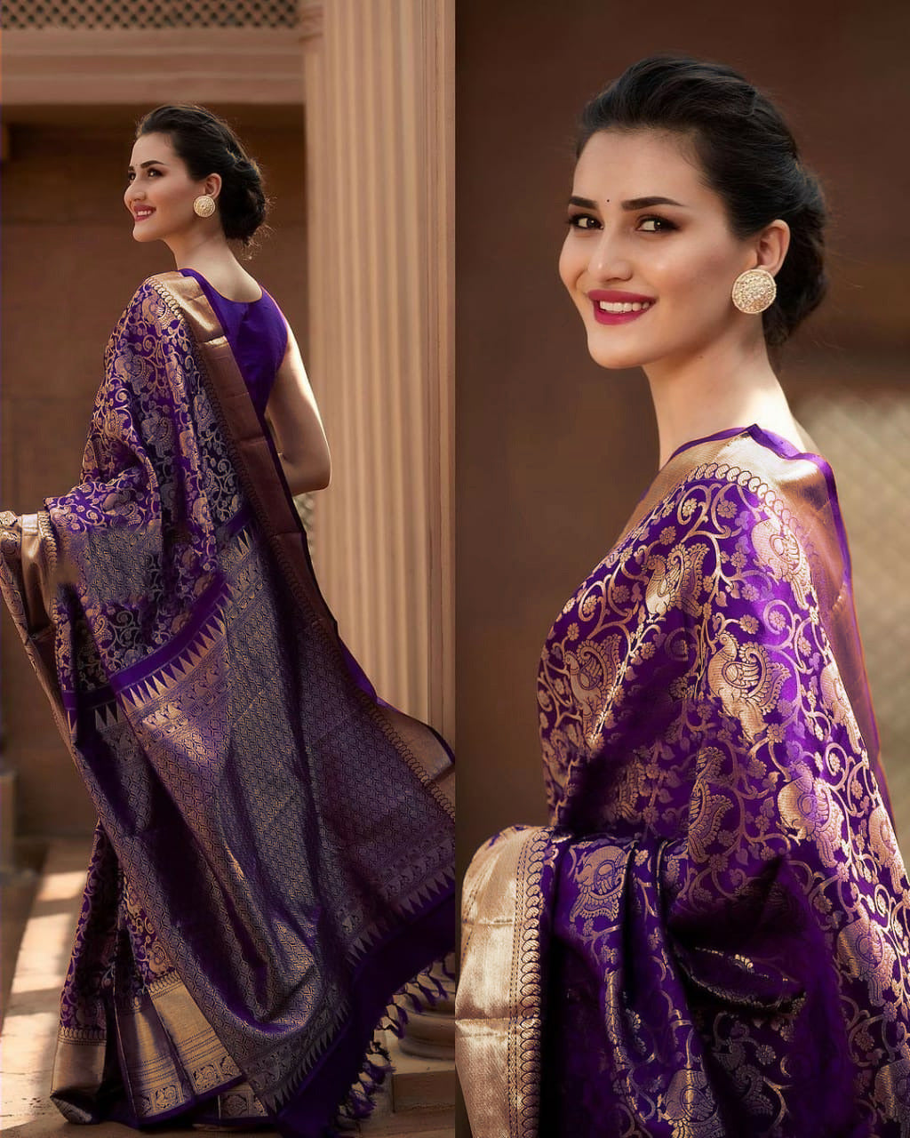 Superbly Purple Soft Silk Saree With Magnetic Blouse Piece