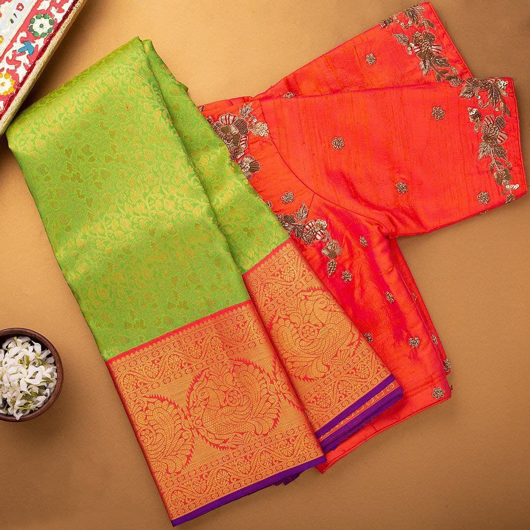 Gracefully Parrot Soft Silk Saree With Two Lovable Blouse Piece