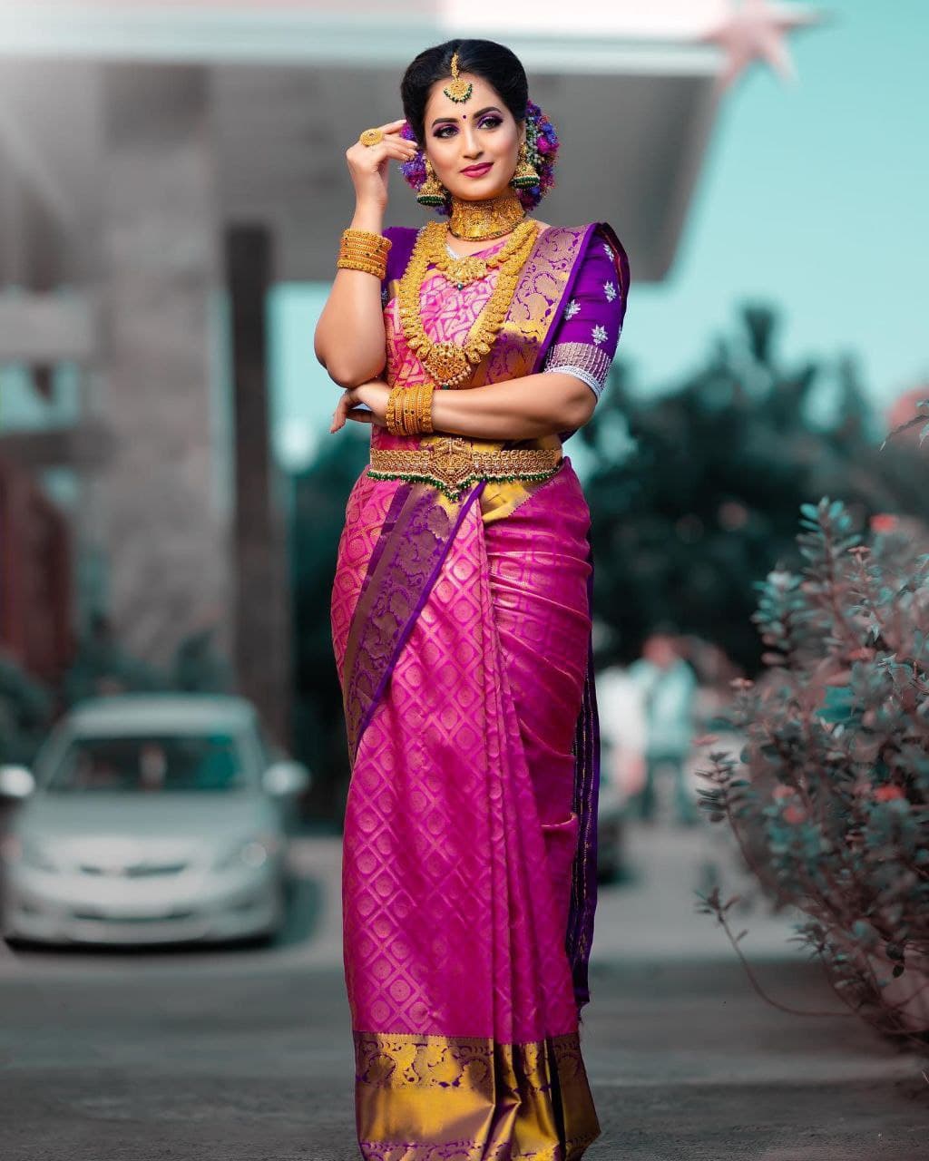 Influential Pink Soft Silk Saree With Famous Blouse Piece