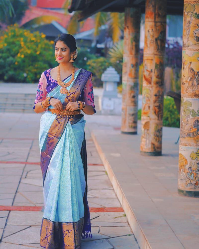 Exceptional Sky Blue Soft Silk Saree With Famous Blouse Piece