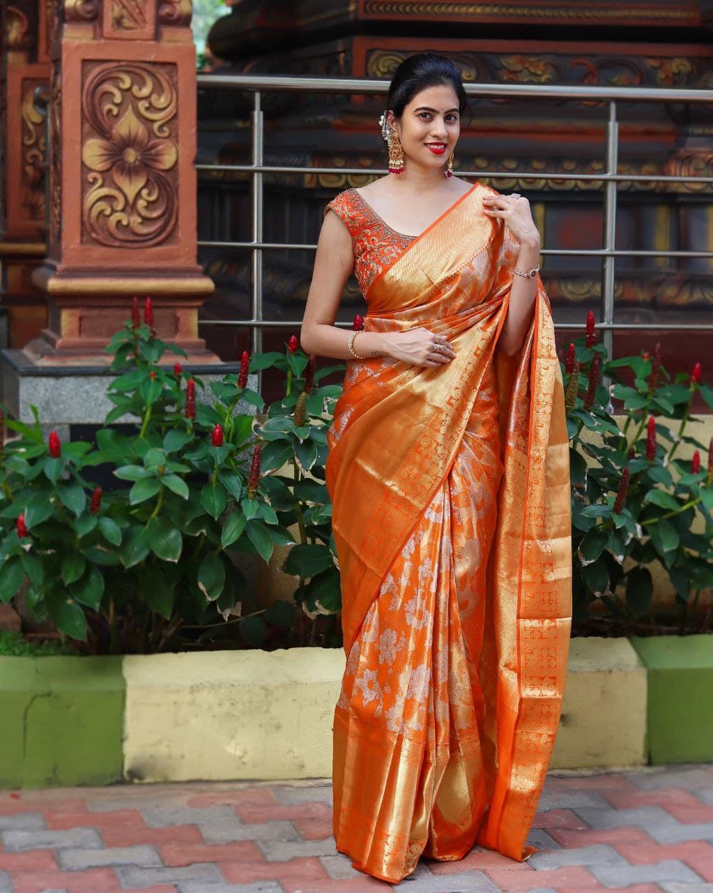 Vigor Orange Soft Silk Saree With Creditable Blouse Piece