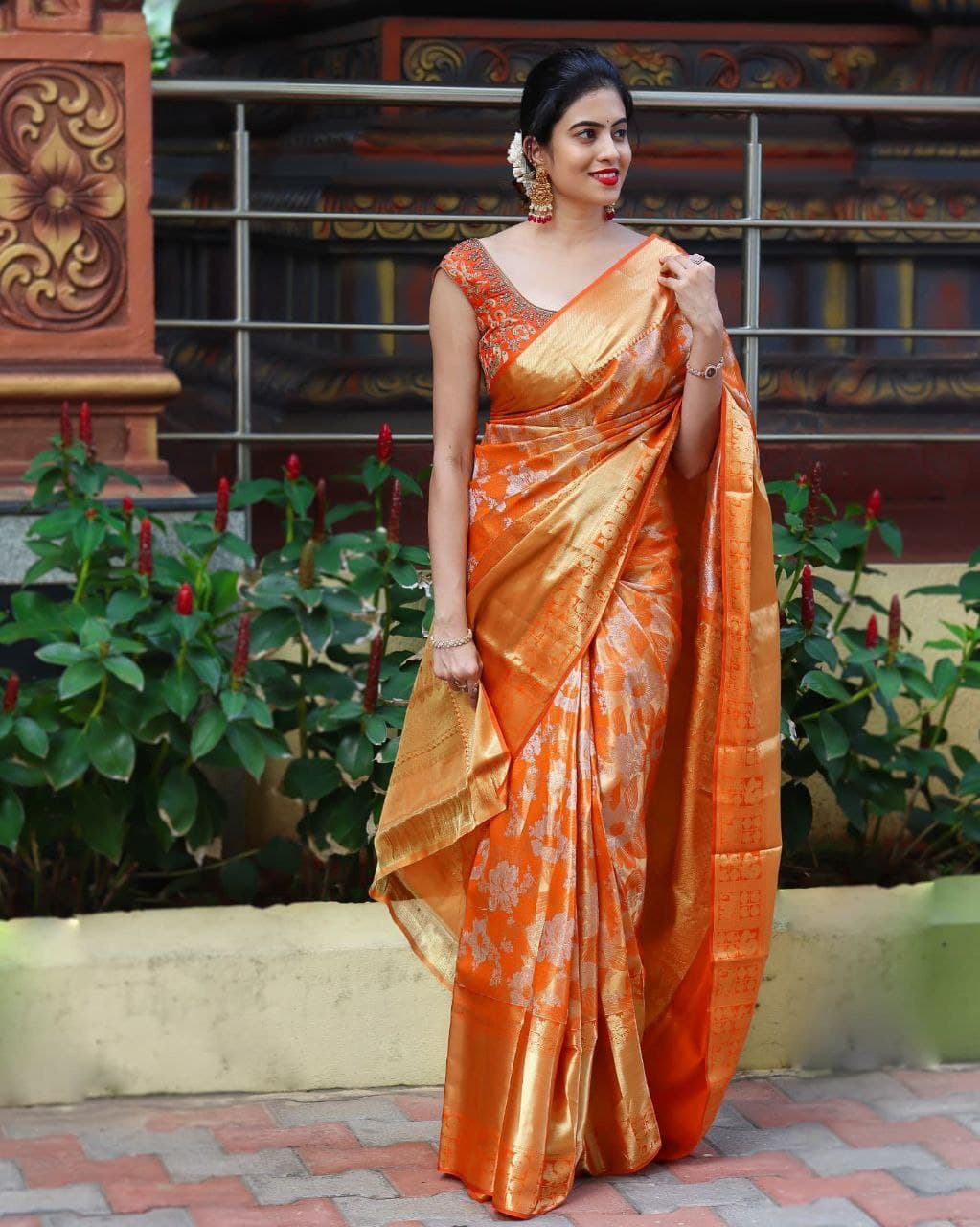 Vigor Orange Soft Silk Saree With Creditable Blouse Piece