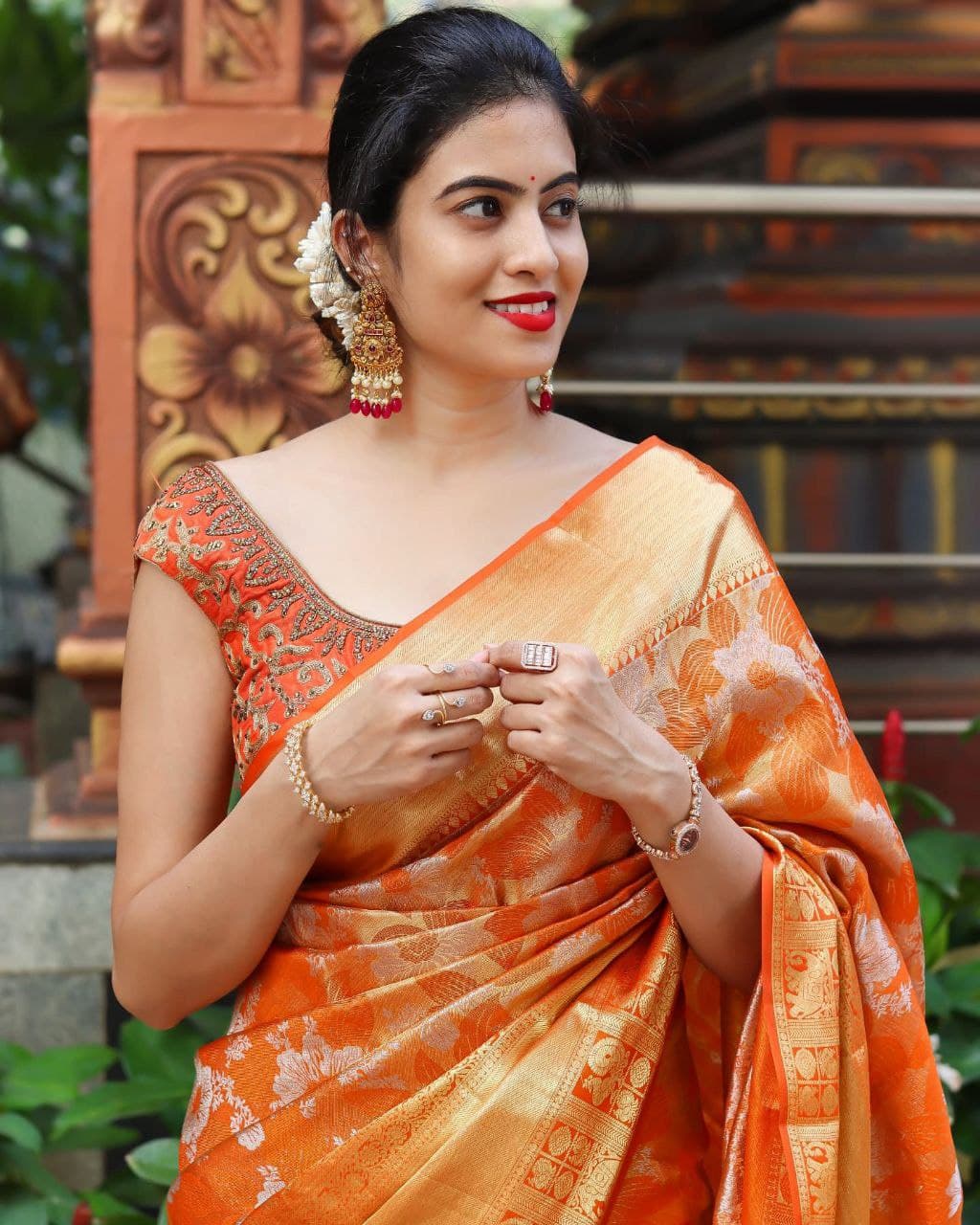 Vigor Orange Soft Silk Saree With Creditable Blouse Piece