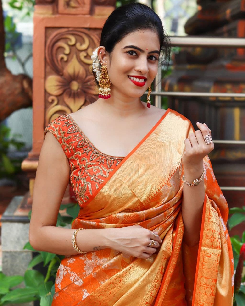 Vigor Orange Soft Silk Saree With Creditable Blouse Piece