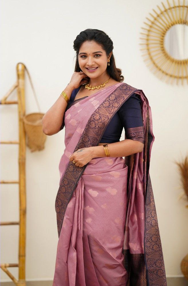 Excellently Pink Soft Silk Saree With Flawlessly Blouse Piece