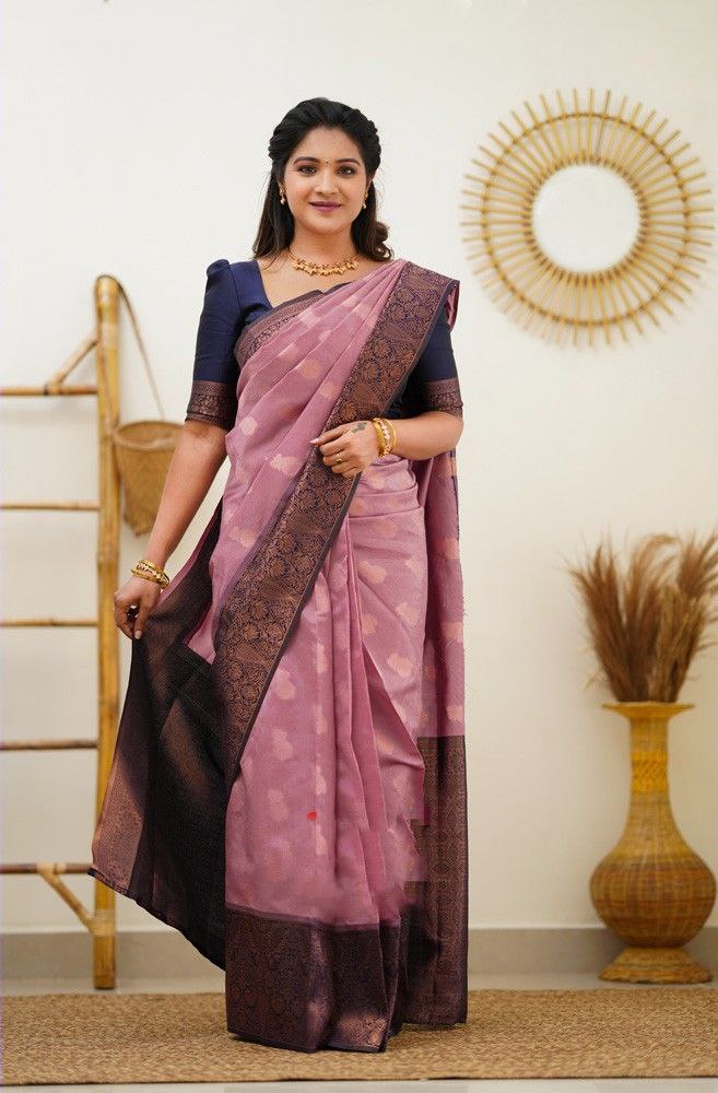 Excellently Pink Soft Silk Saree With Flawlessly Blouse Piece