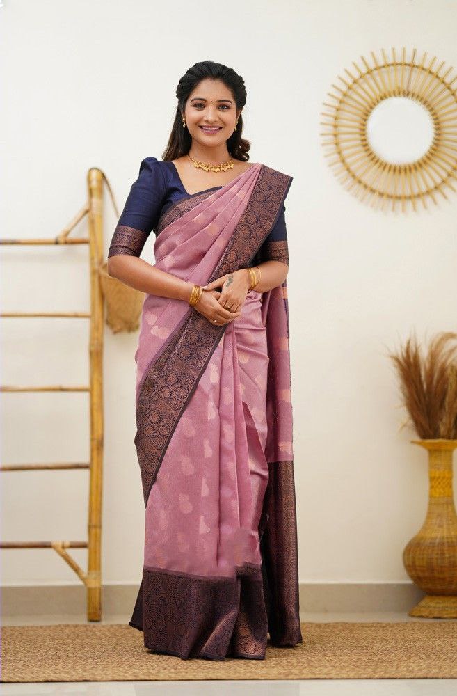 Excellently Pink Soft Silk Saree With Flawlessly Blouse Piece