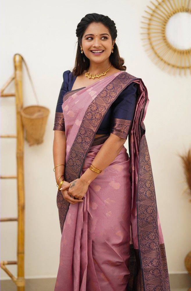 Excellently Pink Soft Silk Saree With Flawlessly Blouse Piece