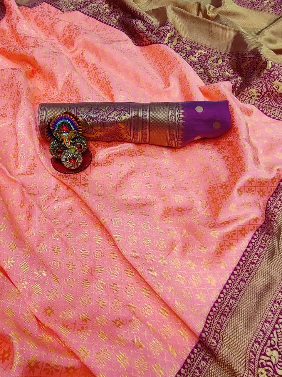 Majestically Peach Soft Silk Saree With Superbly Blouse Piece