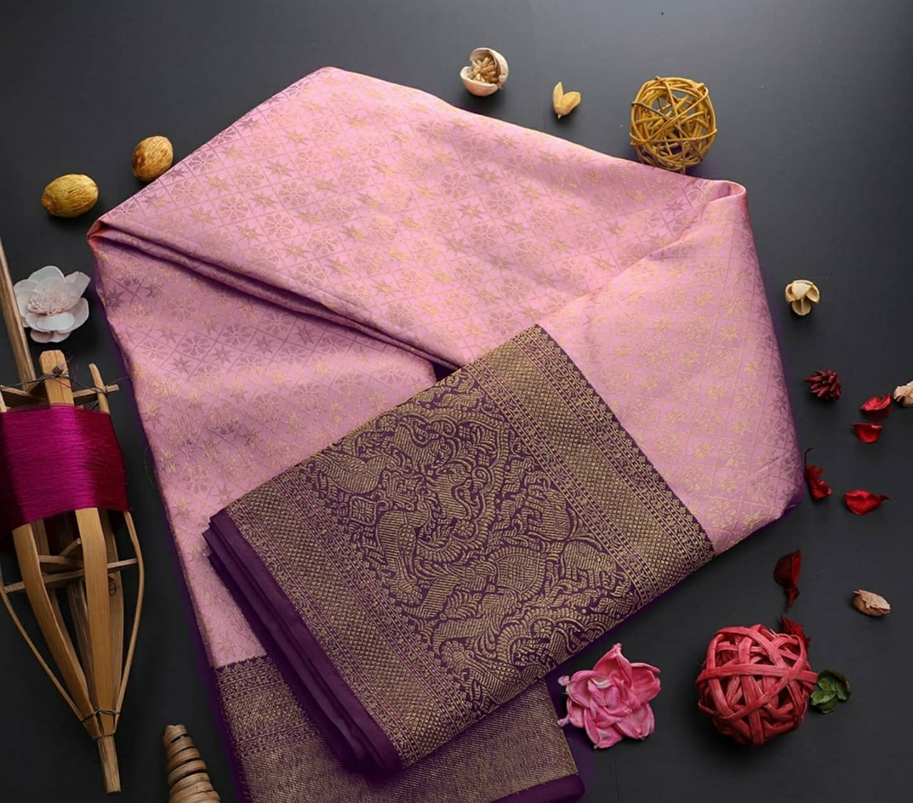 Majestically Peach Soft Silk Saree With Superbly Blouse Piece