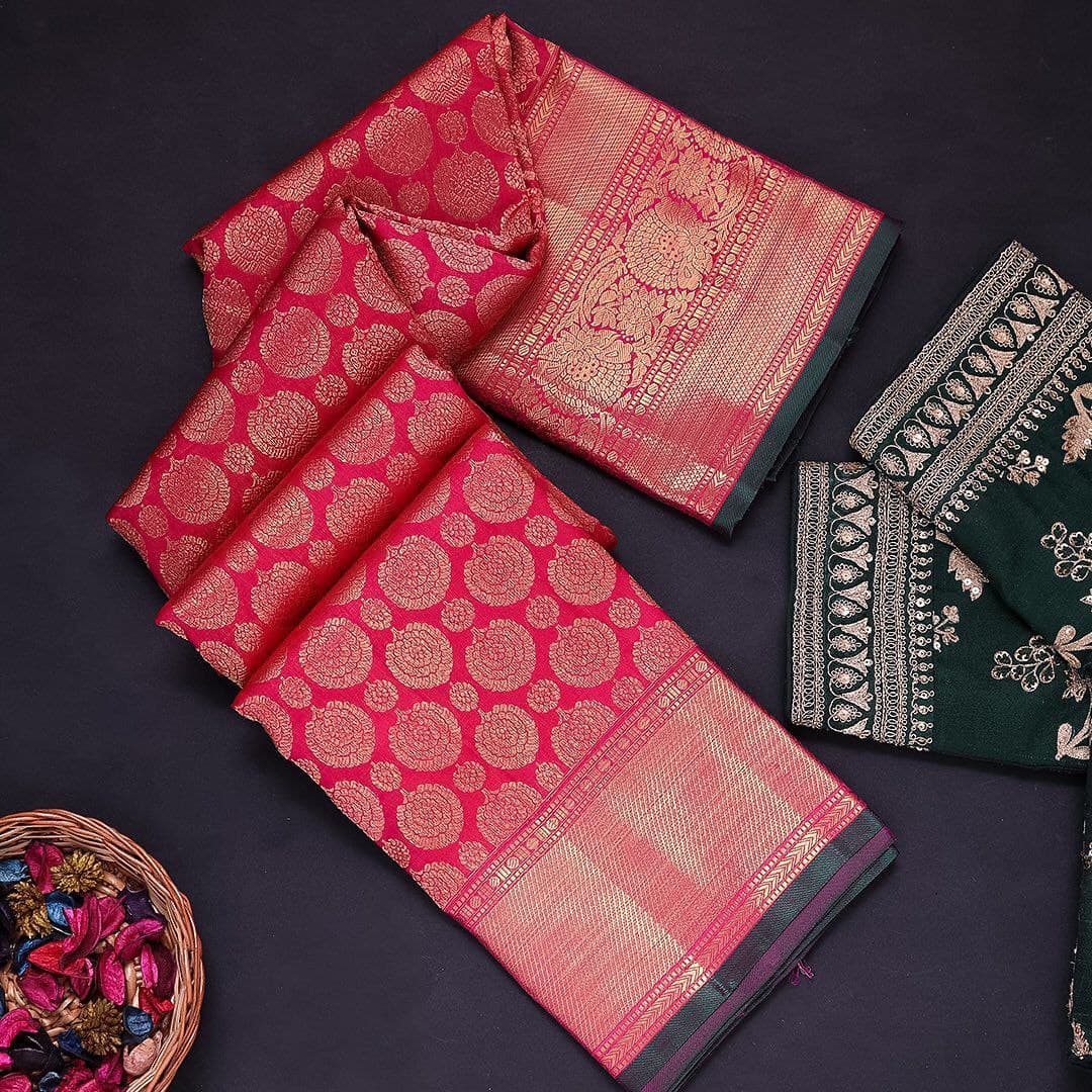 Wonderfully Dark Pink Soft Silk Saree With Two Dazzling Blouse Piece