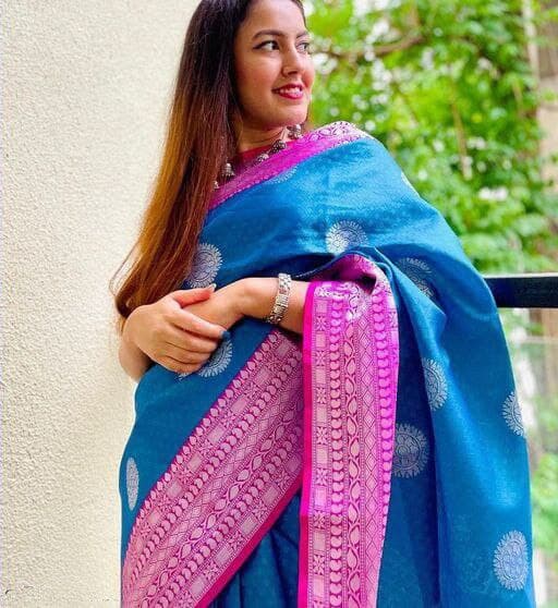 Fascinately Sky Blue Soft Silk Saree With Opulent Blouse Piece