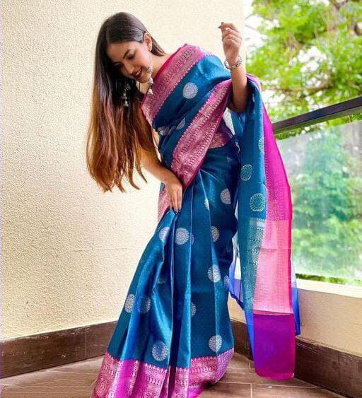 Fascinately Sky Blue Soft Silk Saree With Opulent Blouse Piece