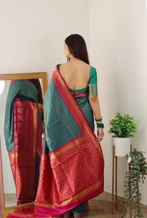Elegancy Rama Soft Silk Saree With Pleasurably Blouse Piece