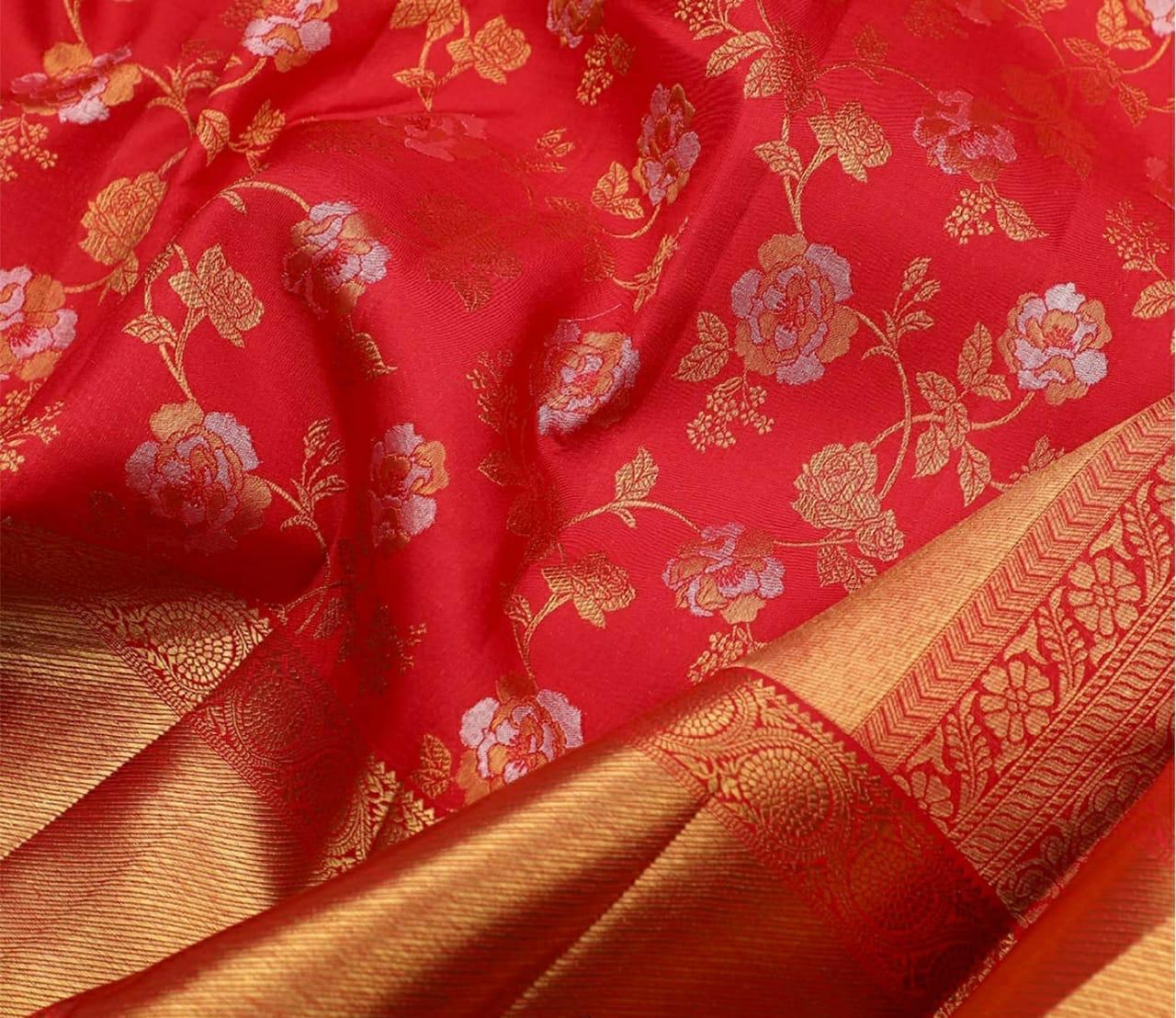 Virtuosity Red Soft Silk Saree With Glintingly Blouse Piece
