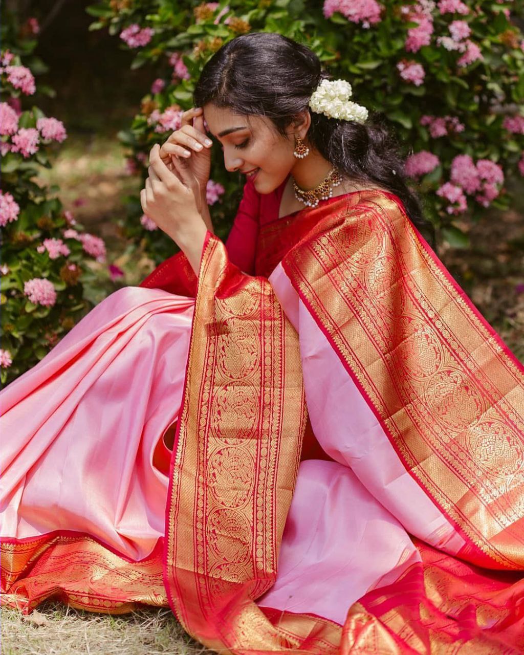 Captivating Pink Soft Silk Saree With Alluring Blouse Piece