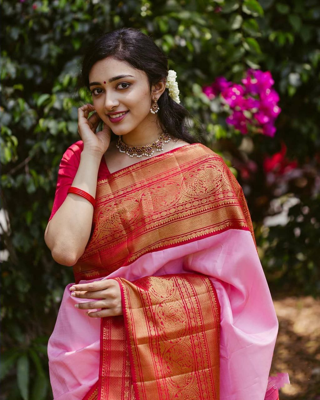 Captivating Pink Soft Silk Saree With Alluring Blouse Piece