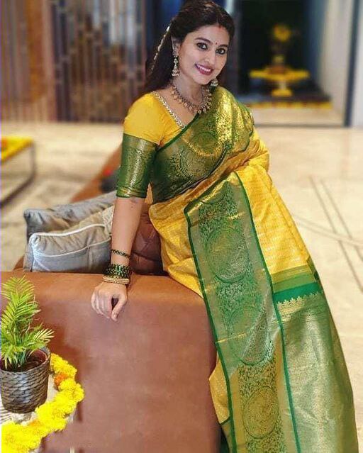 Leisurely Yellow Soft Silk Saree With Hypnotic Blouse Piece