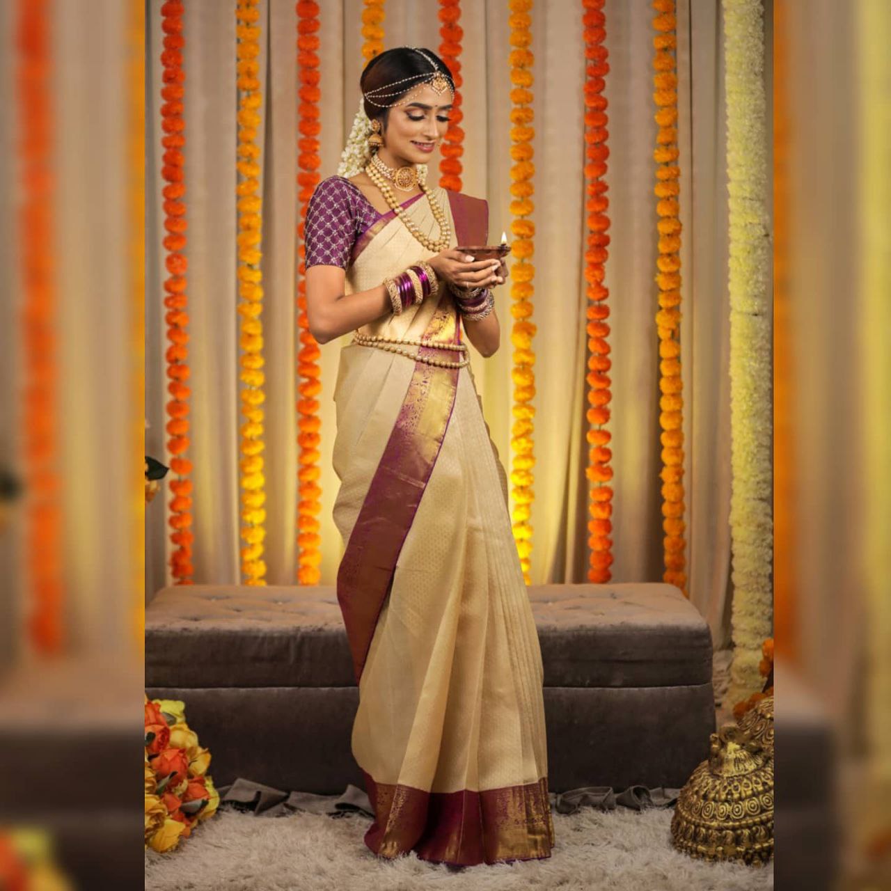 Ephemeral Beige Soft Silk Saree With Majesty Blouse Piece