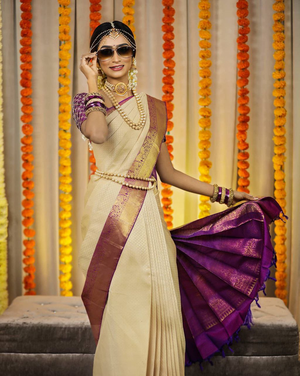 Ephemeral Beige Soft Silk Saree With Majesty Blouse Piece