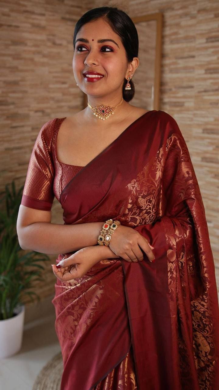 Prodigal Maroon Soft Silk Saree With Designer Blouse Piece