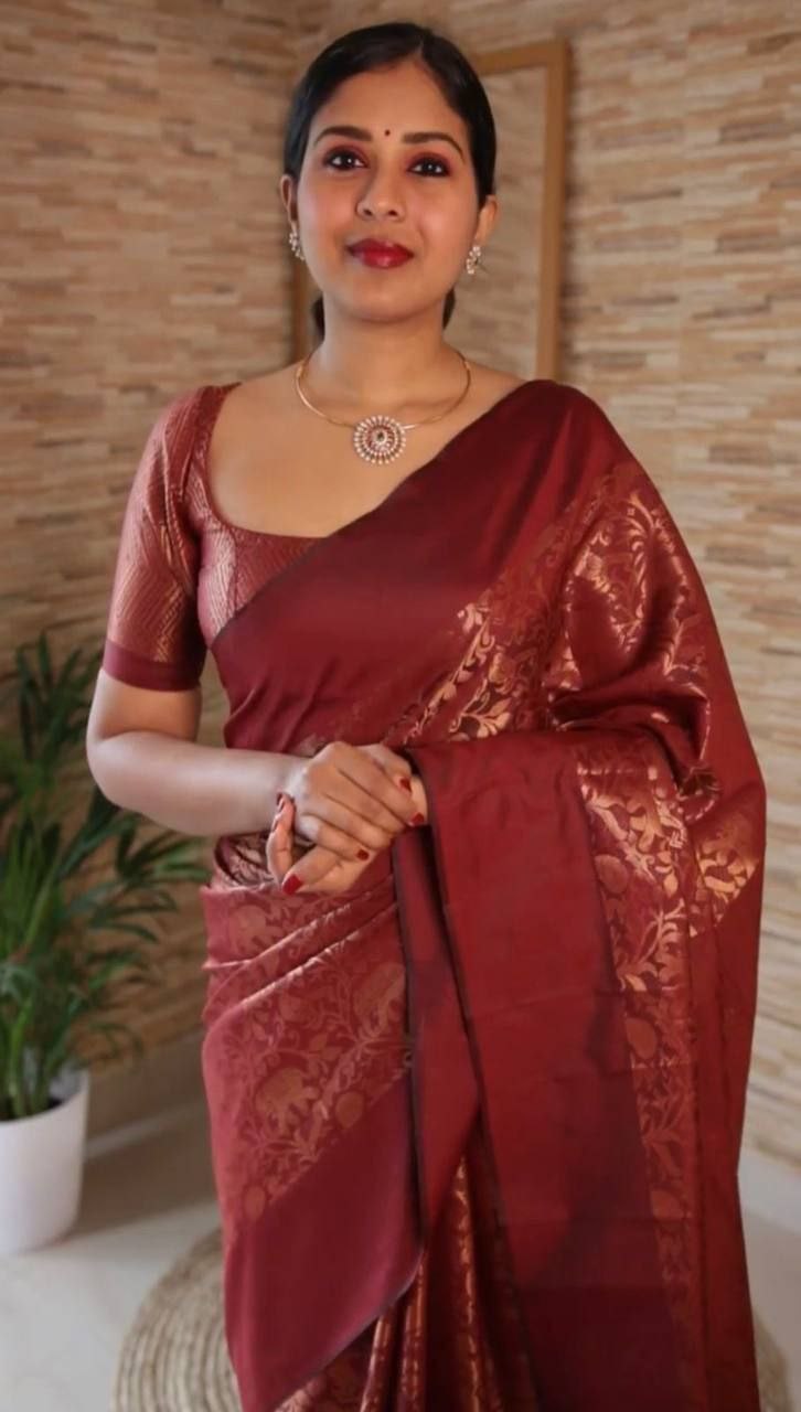 Prodigal Maroon Soft Silk Saree With Designer Blouse Piece