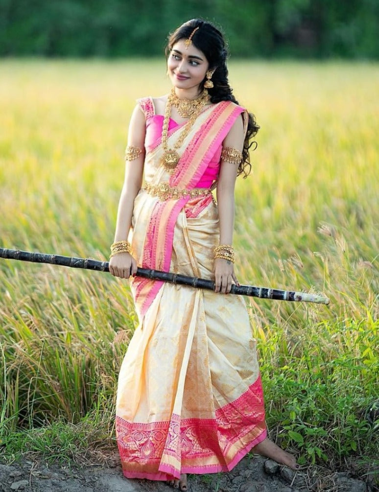 Profuse Beige Soft Silk Saree With Devastating Blouse Piece