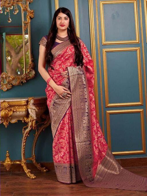 Nemesis Dark Pink Soft Silk Saree With Inspiring Blouse Piece