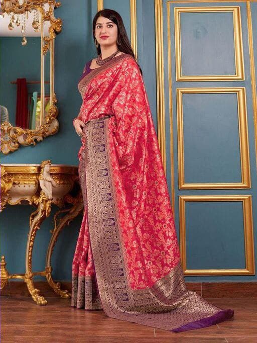 Nemesis Dark Pink Soft Silk Saree With Inspiring Blouse Piece