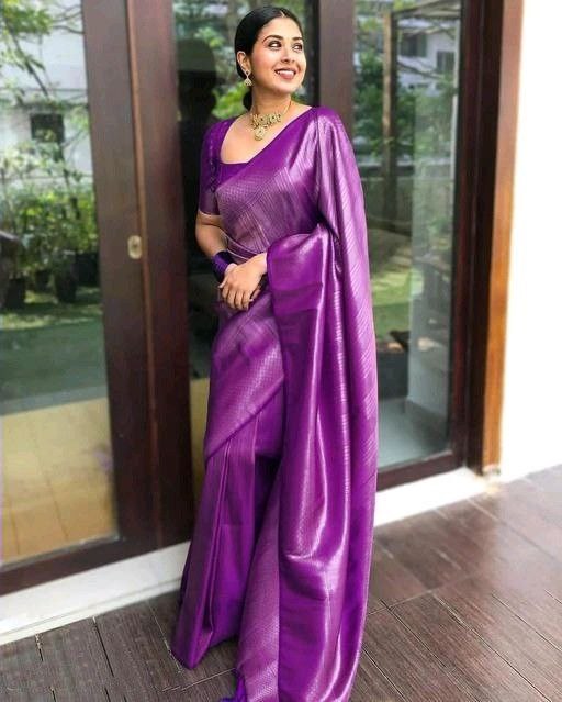 Exquisite Purple Soft Silk Saree With Tasteful Blouse Piece