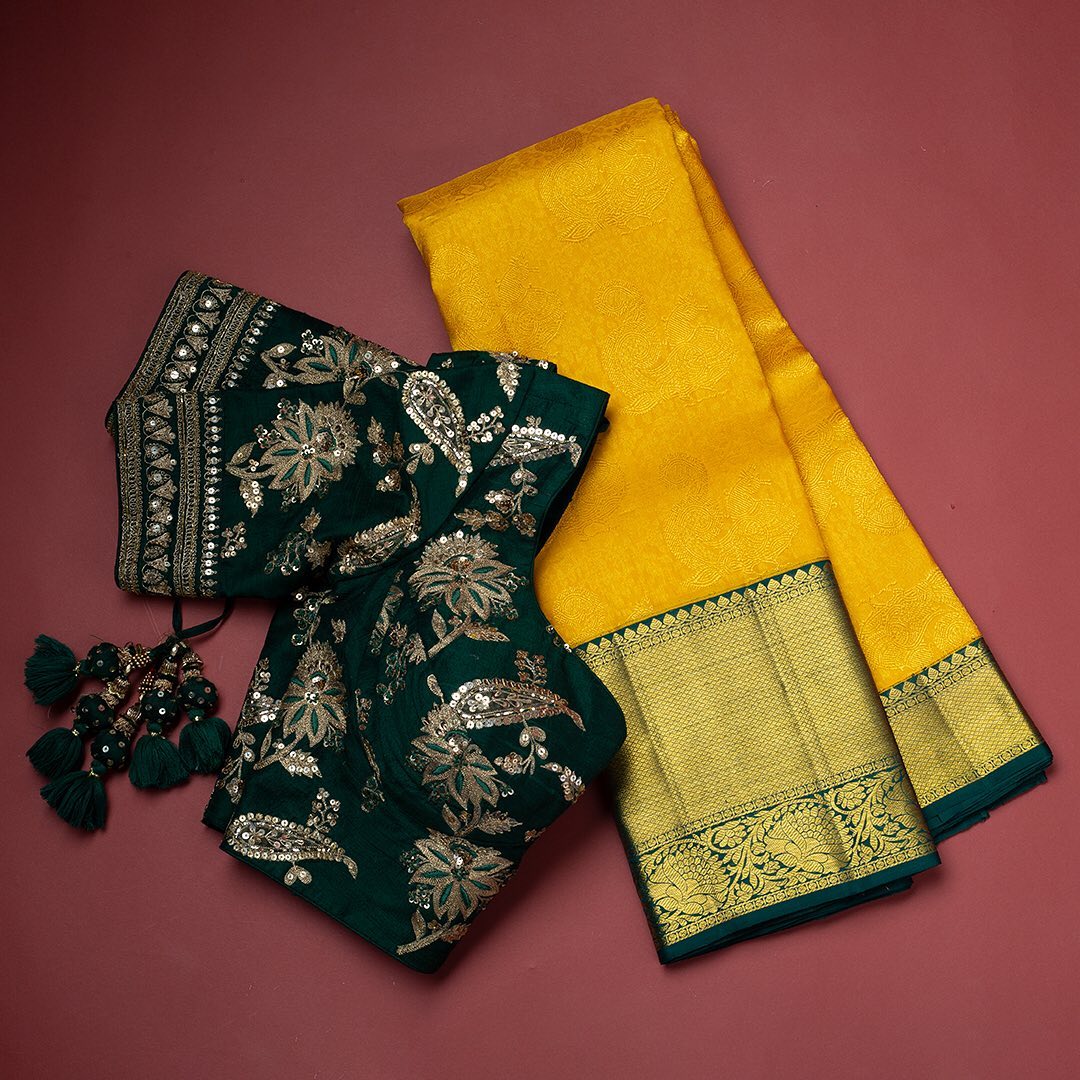 Dazzling Yellow Soft Silk Saree With Two Glistening Blouse Piece